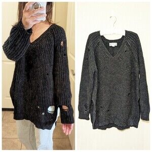 Wildfox V-neck Oversized Distressed Wool Sweater